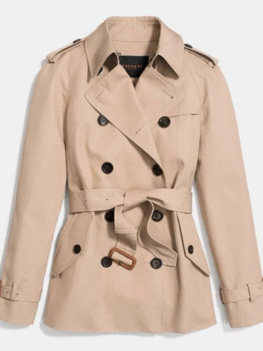 Coach Beige Double-Breasted Trench Coat with Belt - Picture 3 of 11